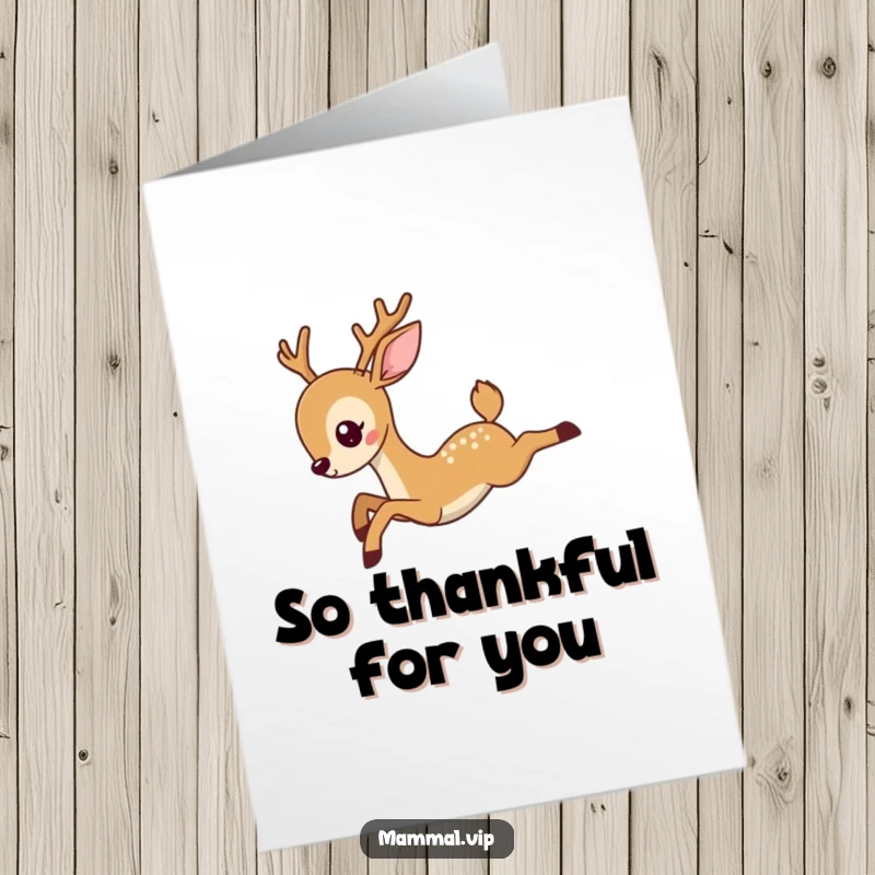 Funny Free Printable Thank You Card: A graceful deer leaps with elegance, expressing thanks in a truly unique way.