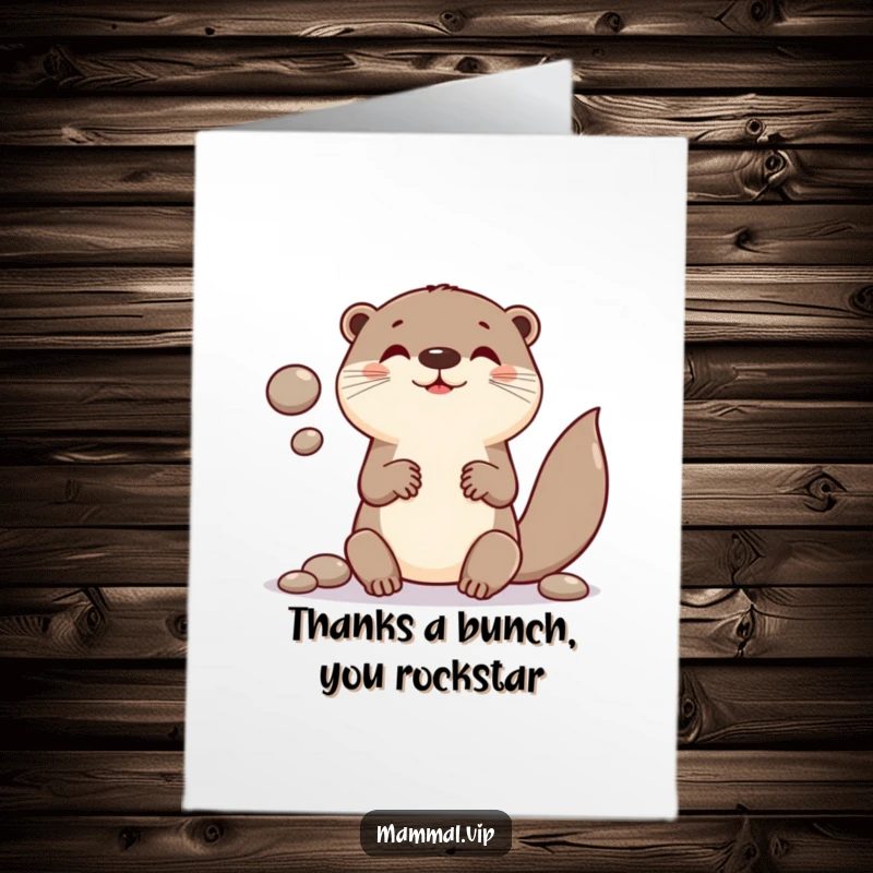Funny Free Printable Thank You Card: A happy otter character juggling pebbles, conveying thanks with playful energy.