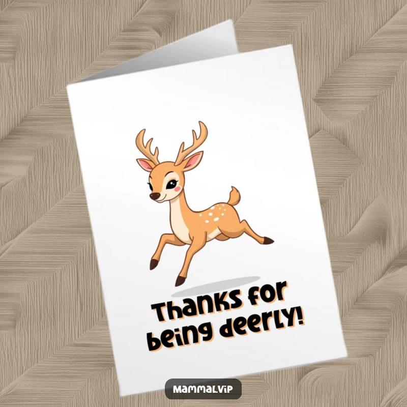 Elegant Free Printable Thank You Card: A happy deer character prancing with leaps, expressing thanks with natural grace and beauty.