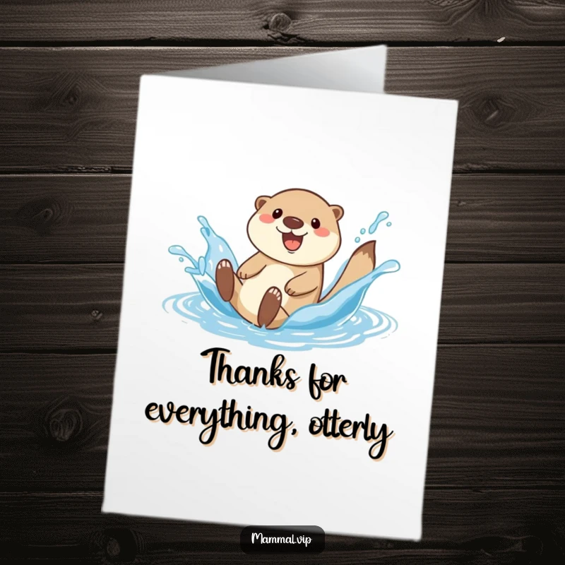 Funny Free Printable Thank You Card with a happy otter character sliding down a water splash, sending watery thanks.