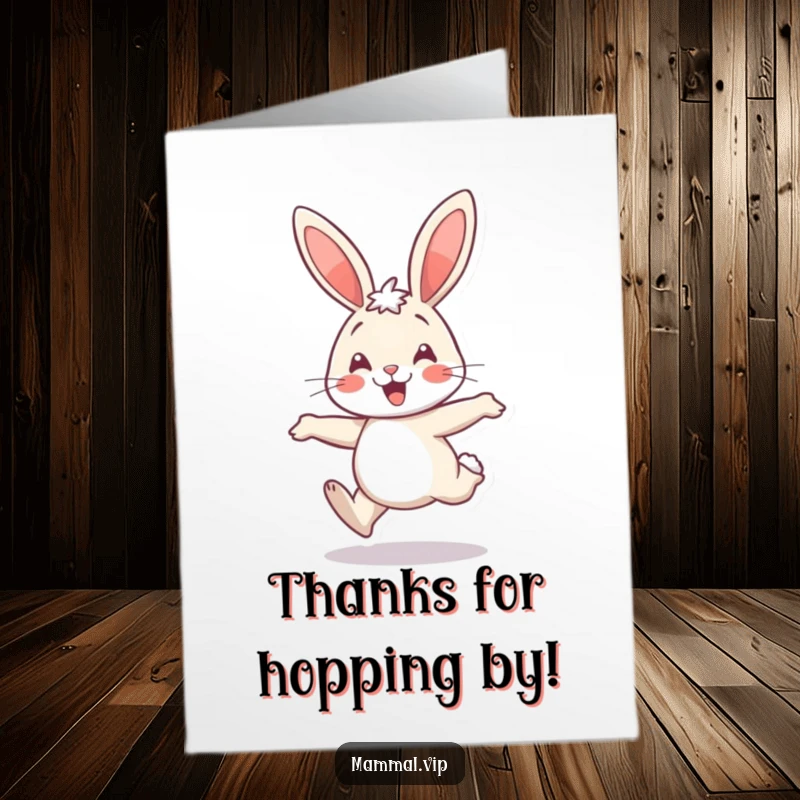 Funny Free Printable Cheerful Rabbit Card: A joyful rabbit hopping, conveying a sweet thank you with a big, happy smile.