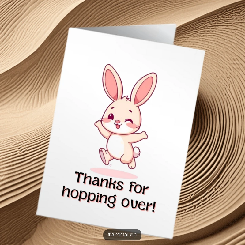 Funny Free Printable Thank You Card: Playful bunny character hopping cheerfully, expressing gratitude with joy.