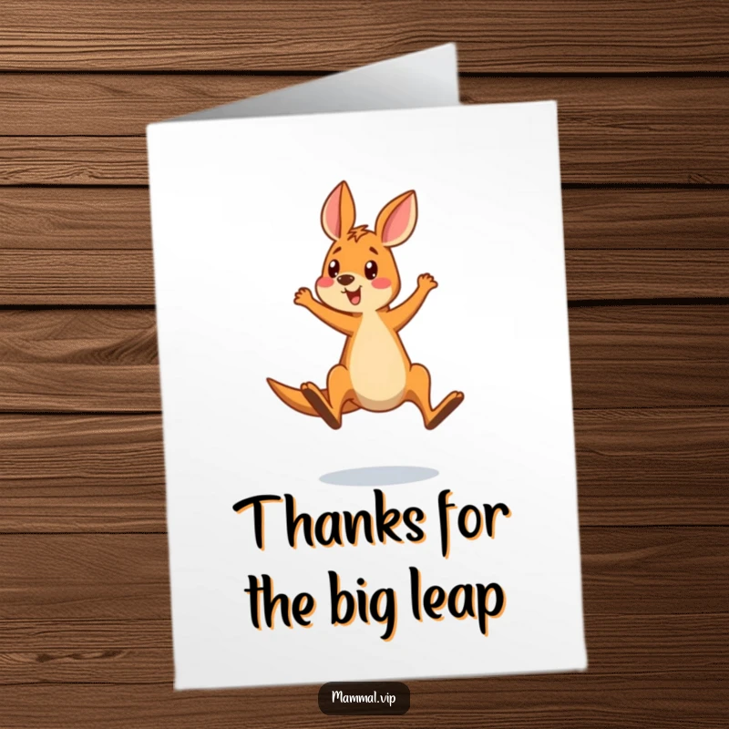 Funny Free Printable Thank You Card, a kangaroo character comically overshooting its intended jump, looking surprised by the outcome.