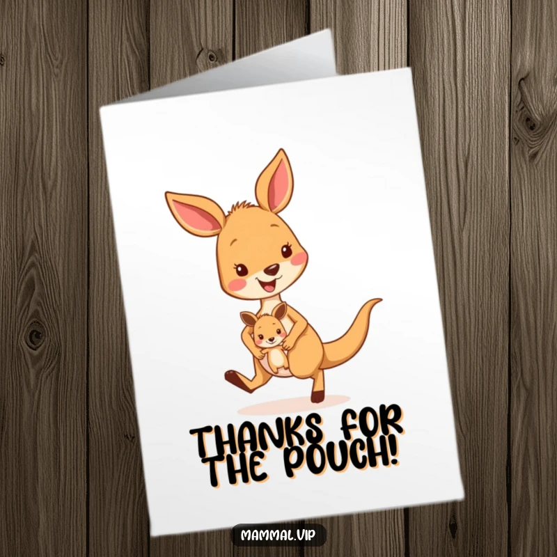 Funny Free Printable Thank You Card: Smiling kangaroo and joey mid-hop, sending thanks. A sweet gesture.