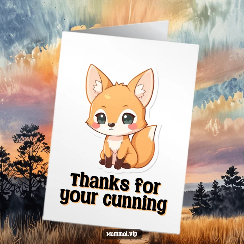Funny Free Printable Thank You Card featuring a fox character with an alert and curious expression, a unique DIY gift.