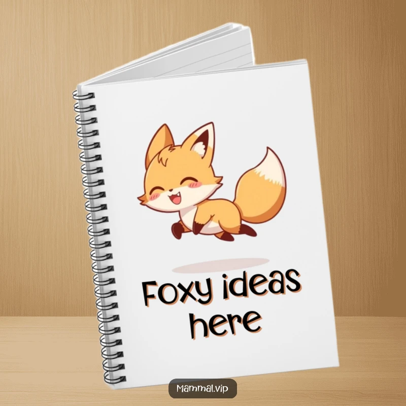 Funny playful fox character chasing its tail, featured on a notebook cover, a humorous animal and journaling gift.