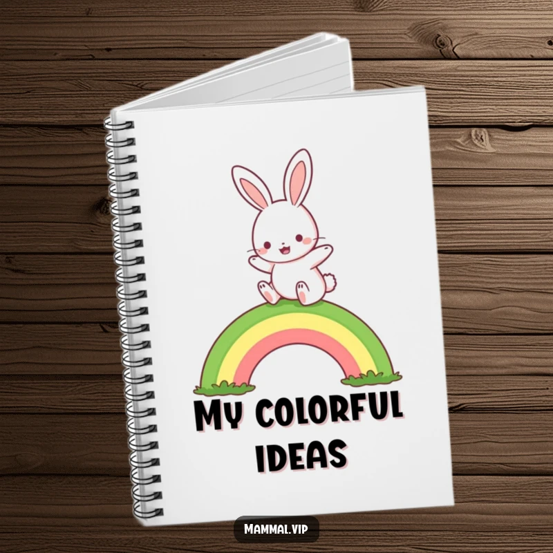 Funny rabbit rainbow hop notebook, featuring a cute character joyfully hopping over a rainbow, great for notes and a funny gift.