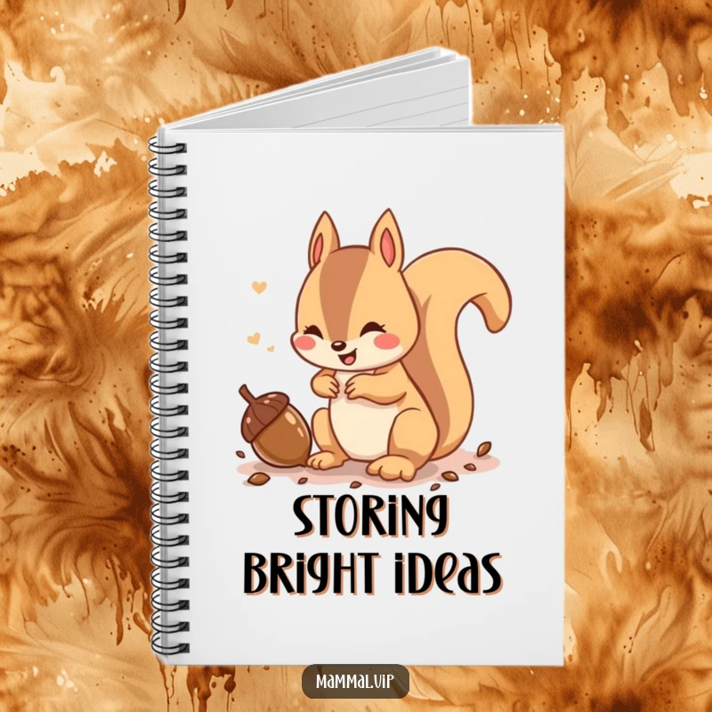 Funny notebook featuring a playful squirrel character chattering while burying an acorn, perfect for capturing busy thoughts.