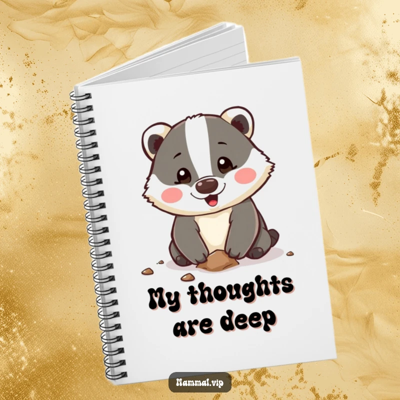 Funny Notebook with a happy badger character digging enthusiastically, designed for jotting down notes with a spirit of action and cheerful energy.