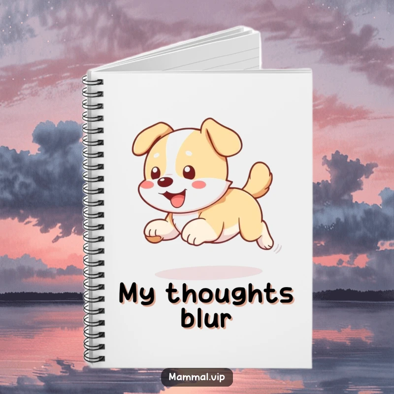 Funny dog chasing tail notebook, a journal featuring a dog playfully chasing its tail, perfect for jotting notes.