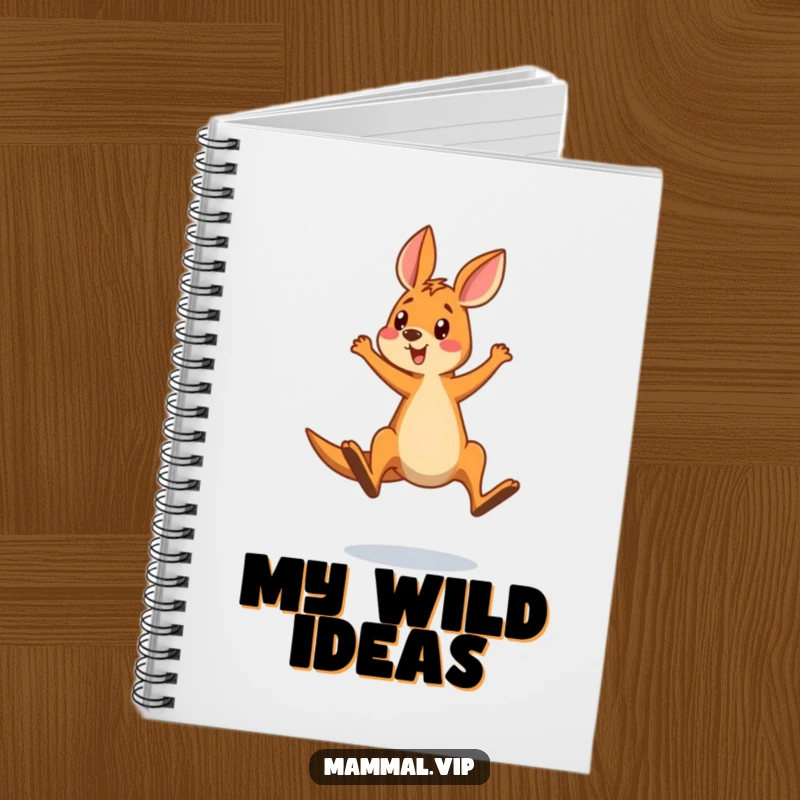 Funny notebook cover with a surprised kangaroo comically overshooting a jump, ideal for jotting down humorous notes and ideas.