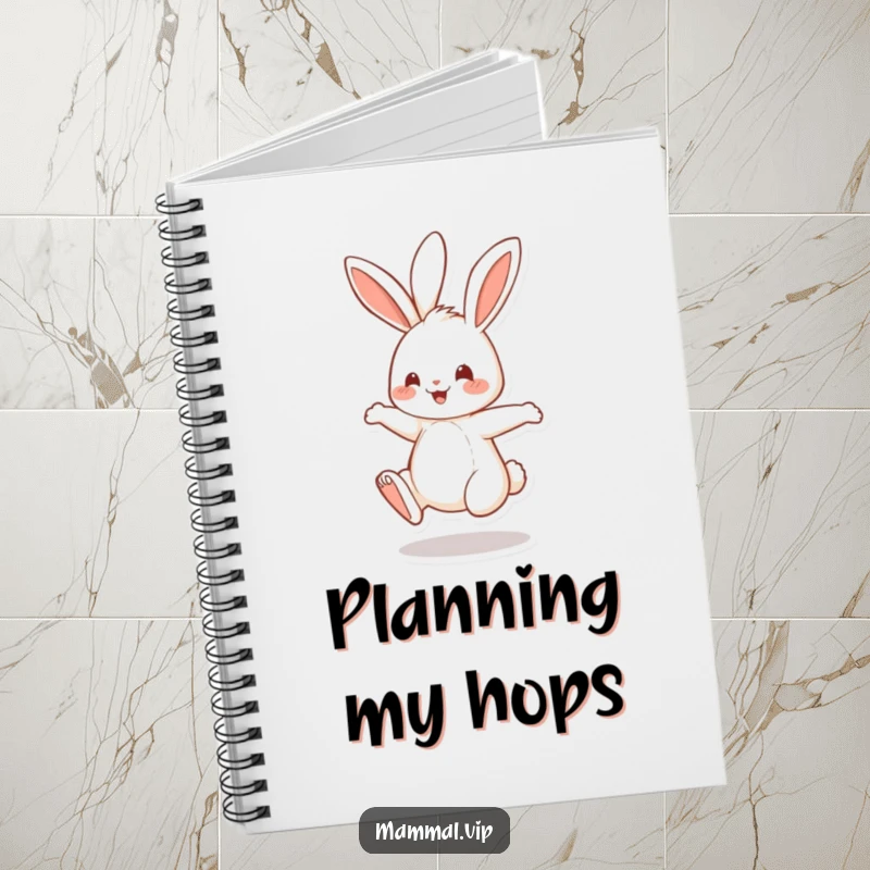 Funny Notebook cover with a cheerful rabbit character playfully bouncing on its hind legs, inspiring creative writing and notes.