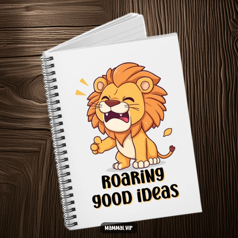 Funny Lion Notebook with a determined lion roaring with funny effects on the cover, perfect for jotting ideas.
