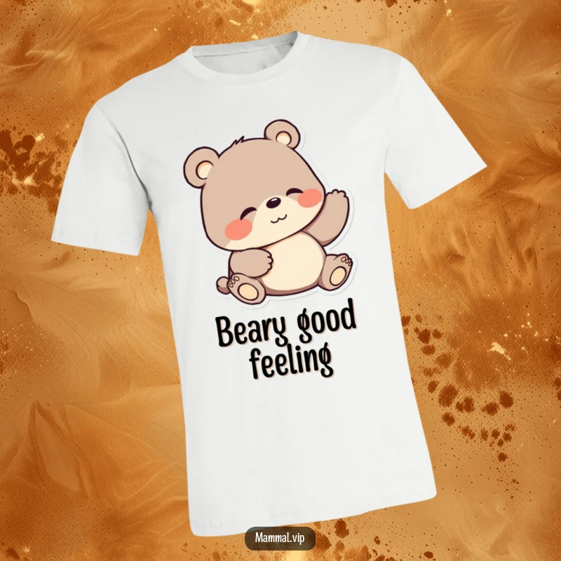 Funny t-shirt with a playful bear character gleefully scratching its belly with a satisfied grin. Ideal for humor lovers.