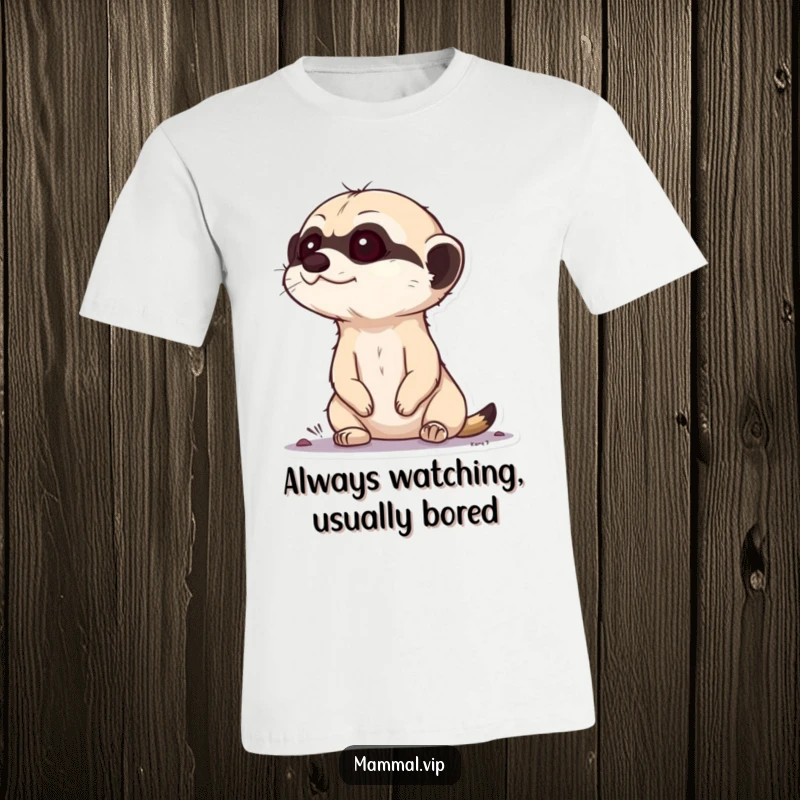 Funny Meerkat T-Shirt: A curious meerkat character peeks its head up from the ground, looking around with playful vigilance.