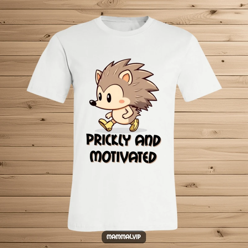 Funny Hedgehog T-Shirt: A determined hedgehog character marching forward with purpose, sporting tiny, cute boots.