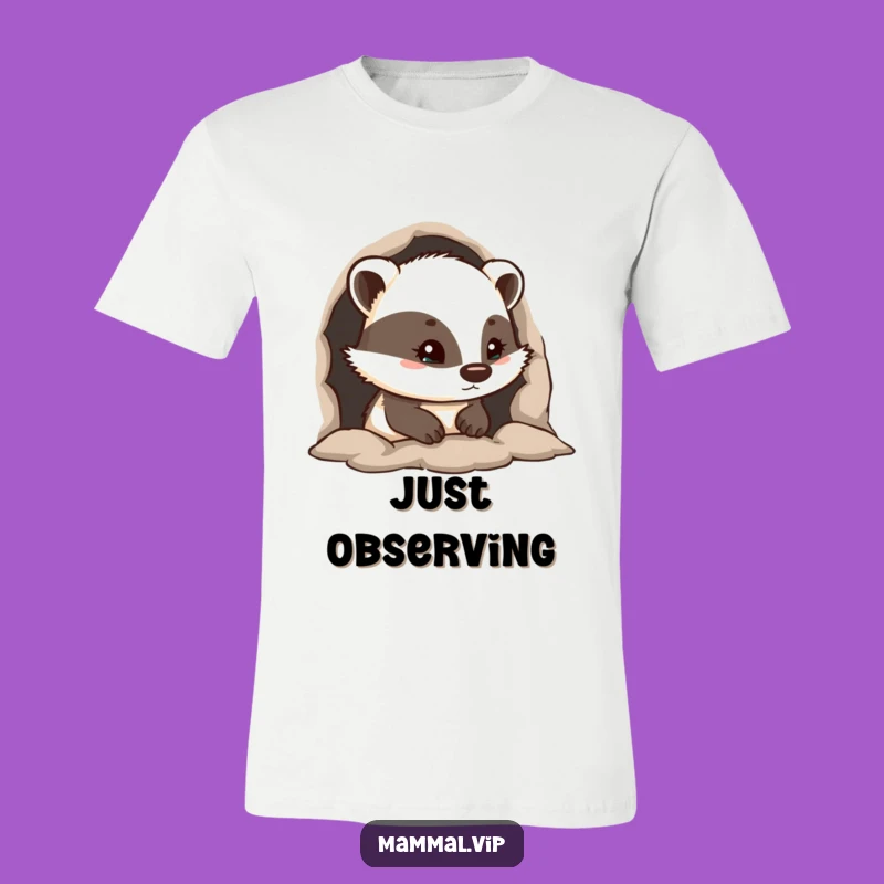 Funny Curious Badger T-Shirt - Peeking with Personality!