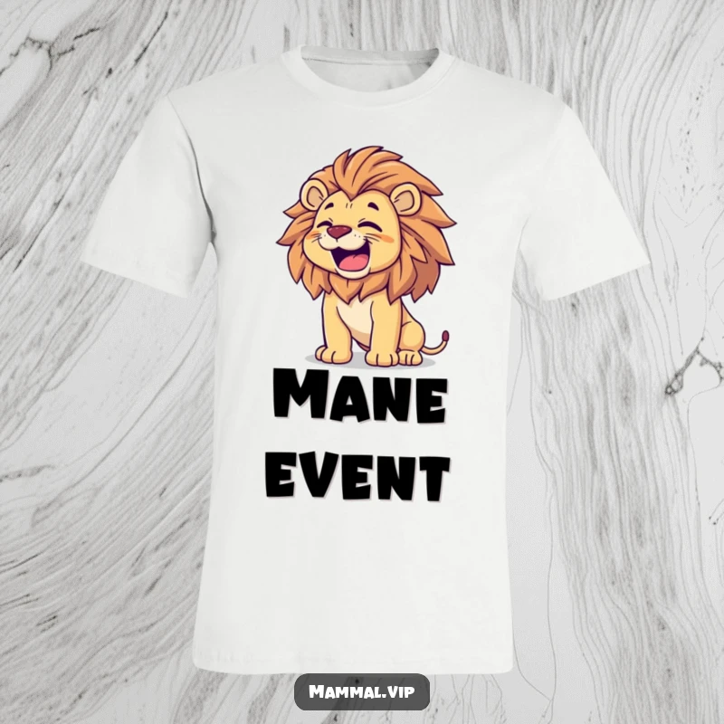 Funny Lion T-Shirt: A proud lion exclaims with happiness, tossing its glorious mane, embodying fearless joy and regal presence.
