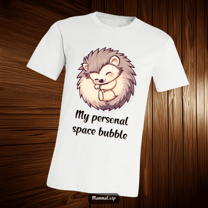 Funny hedgehog t-shirt displaying a charming hedgehog character curled into a perfect ball, symbolizing a desire for peace and quiet with humor.