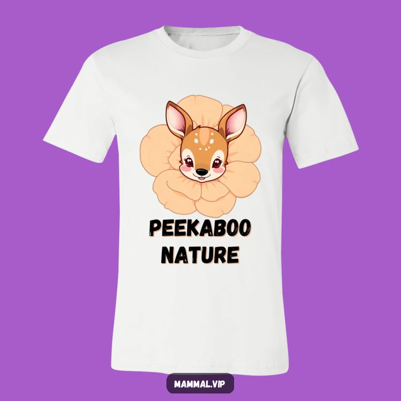 Funny Deer Flower Peek T-Shirt: Shy and Cute Tee