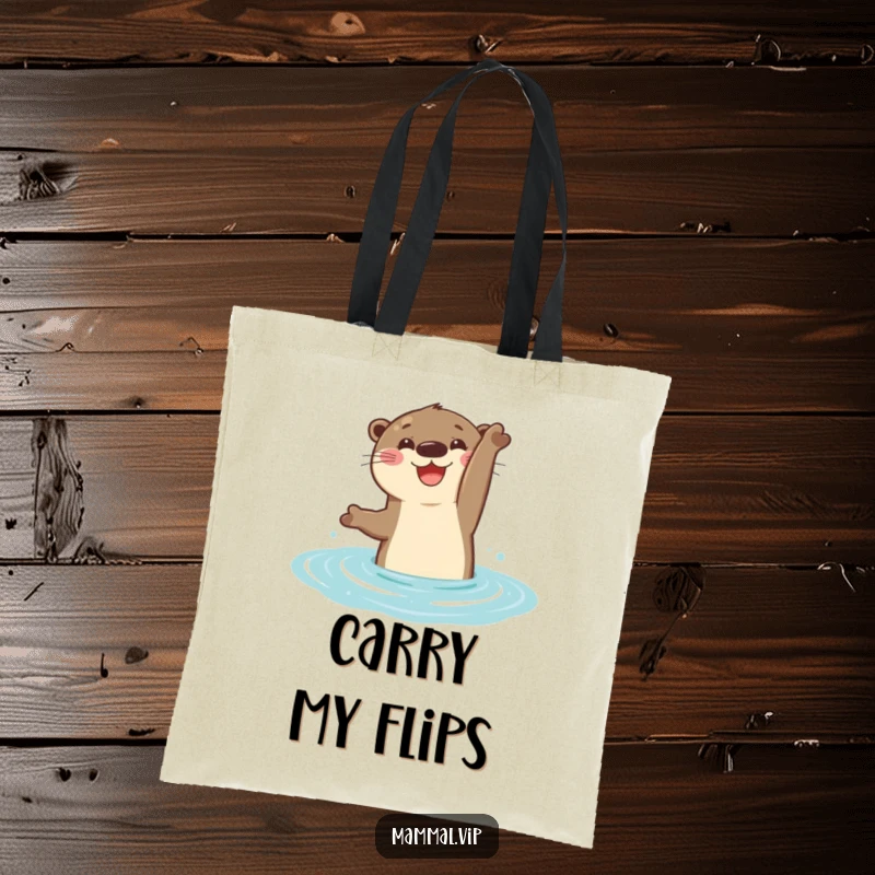 Funny Tote Bag illustration of a cheerful otter performing a happy flip in the water, perfect for carrying items with flair.
