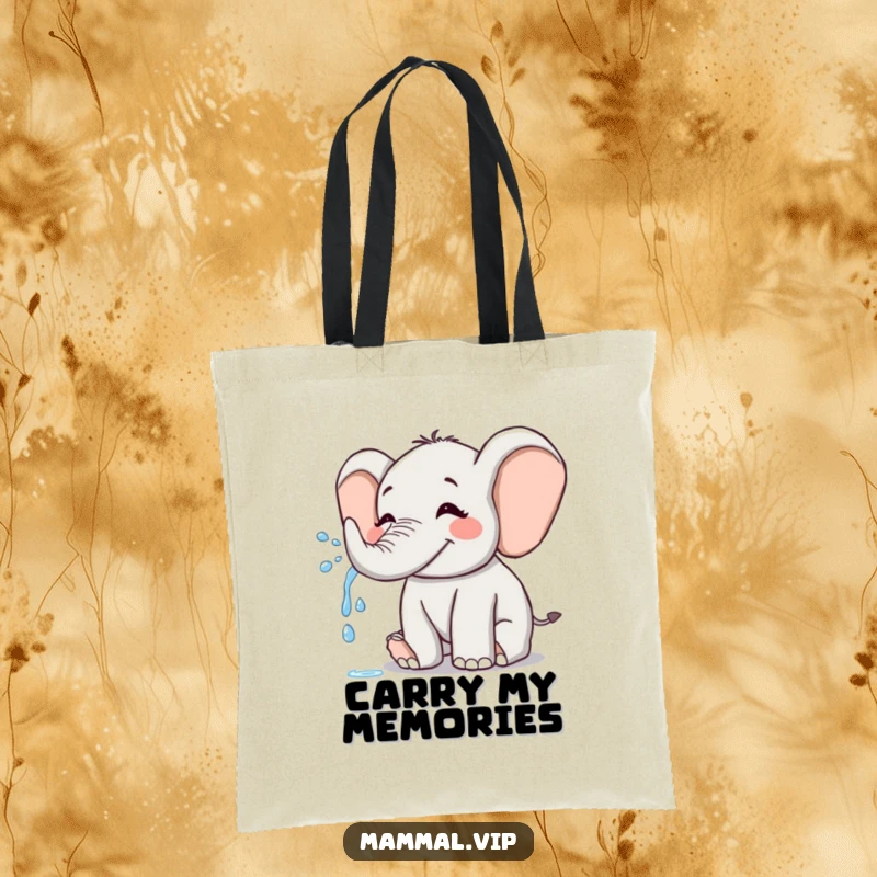 Funny Elephant Tote Bag: A joyful elephant playfully sprays water from its trunk, perfect for carrying your items with cheer.