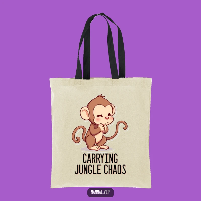 Funny Monkey Tote Bag: Playful Cartoon Character Tail Tug Eco Bag