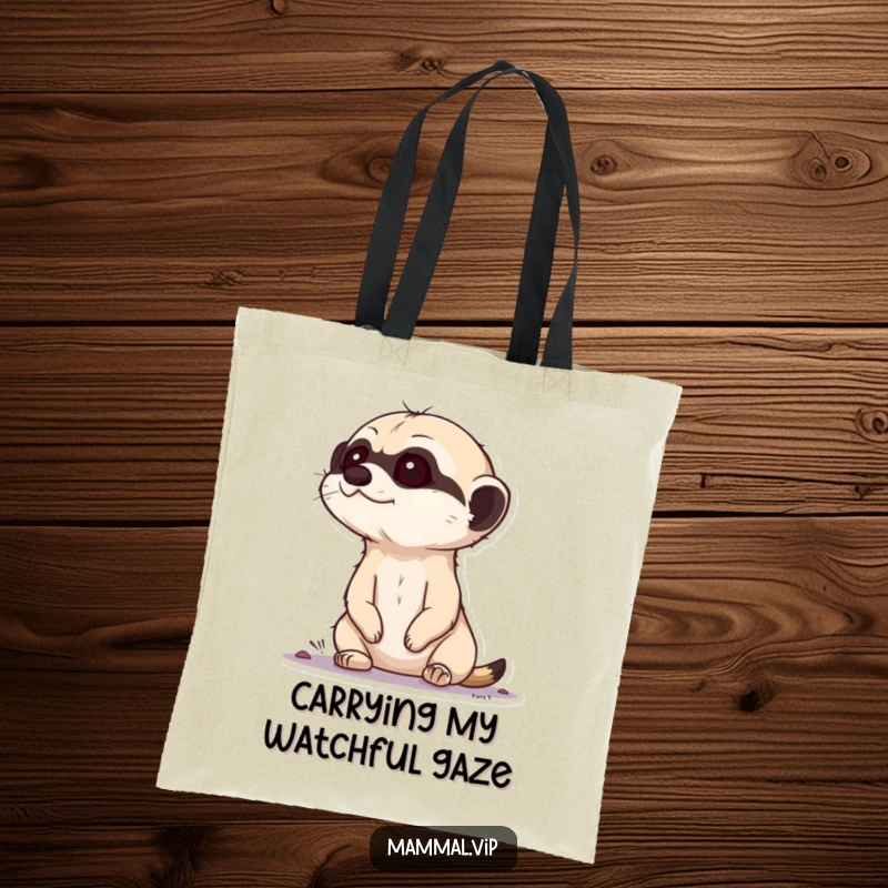 Funny Meerkat Tote Bag: A curious meerkat character pops its head up from the ground, looking around humorously.