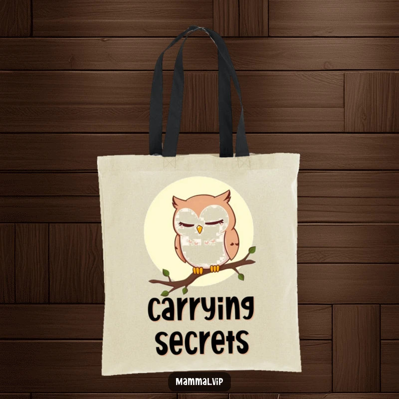 Funny Owl Tote Bag: A sly winking owl perched on a moonlit branch, perfect for carrying your goods with nocturnal wit.