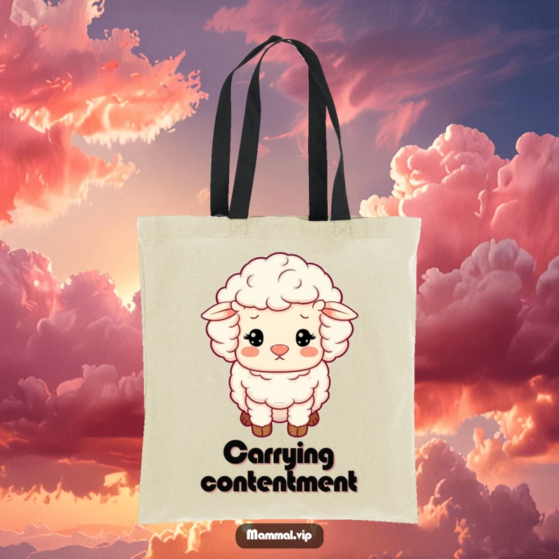 Funny Sheep Tote Bag: A fluffy sheep character with woolly curls looking content, practical and utterly adorable.
